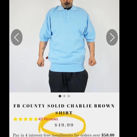 Solid Blue Rare 8XL FB County Charlie Brown Shirt - Picture 3 of 12